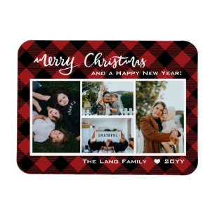 Rustic Red Buffalo Check Merry Christmas Collage Magnet