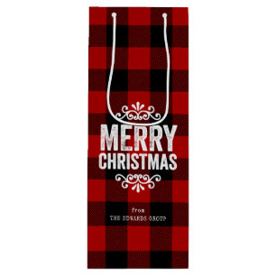 Rustic Red Buffalo Check Personalised Christmas Wine Gift Bag