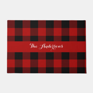 Rustic Red Buffalo Check Personalised  Doormat