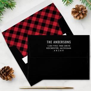 Rustic Red Buffalo Plaid Black Christmas Address Envelope