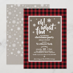 Rustic Red Buffalo Plaid Christmas Party Invitation