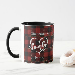 Rustic Red Buffalo Plaid Customisable Family Name  Mug