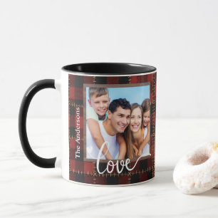 Rustic Red Buffalo Plaid Customisable Family Photo Mug