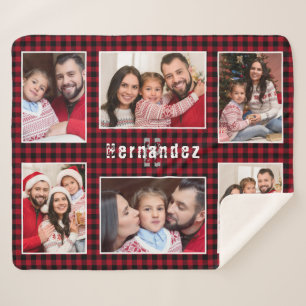 Rustic Red Buffalo Plaid Family Photo Collage Sherpa Blanket