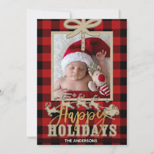 Rustic Red Buffalo Plaid Kraft Reindeer Photo