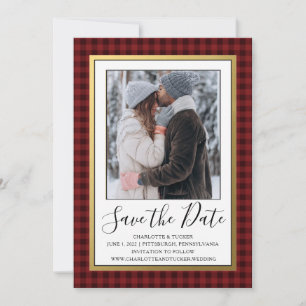 Rustic Red Buffalo Plaid Photo Save the Date