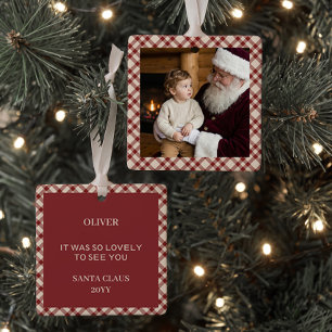 Rustic Red Buffalo Plaid Santa Photo Keepsake Ceramic Ornament