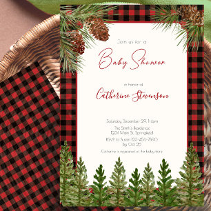 Rustic Red Buffalo Plaid Winter Baby Shower Invitation