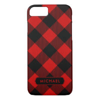 Rustic Red Buffalo Plaid with Name