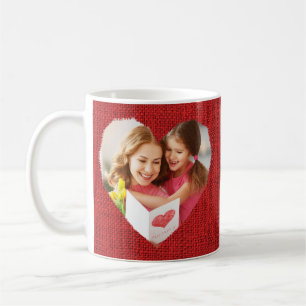 Rustic Red Burlap Heart Mom Photo Mother's Day Coffee Mug