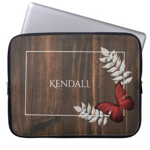 Rustic Red Butterfly Personalised Laptop Sleeve