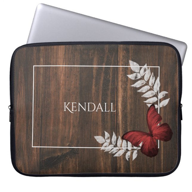 Rustic Red Butterfly Personalised Laptop Sleeve (Front)