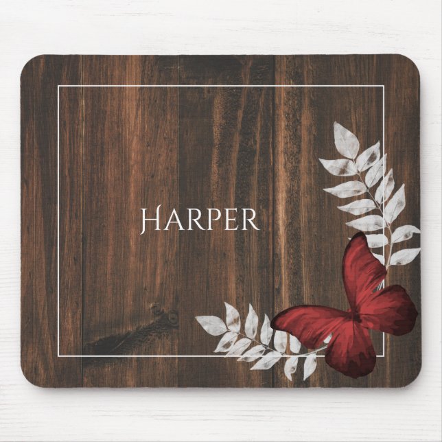 Rustic Red Butterfly Personalised Mouse Pad (Front)