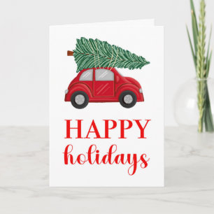 Rustic Red Car Happy Holidays Card