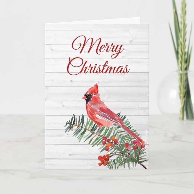 Rustic Red Cardinal Merry Christmas Card (Front)