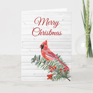 Rustic Red Cardinal Merry Christmas Card