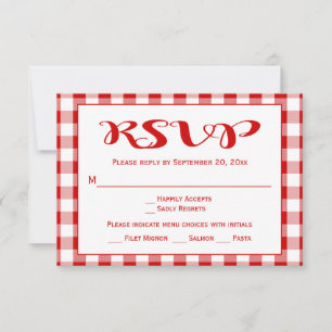 Rustic Red Checks RSVP Weddin, Party Gingham Plaid Card