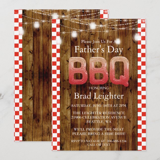 Rustic Red Chequered Father's Day BBQ Invitation (Front/Back)