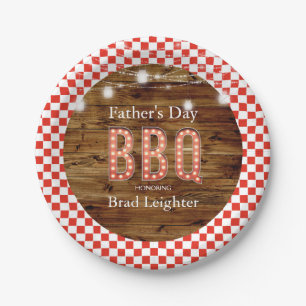 Rustic Red Chequered Father's Day BBQ Paper Plate