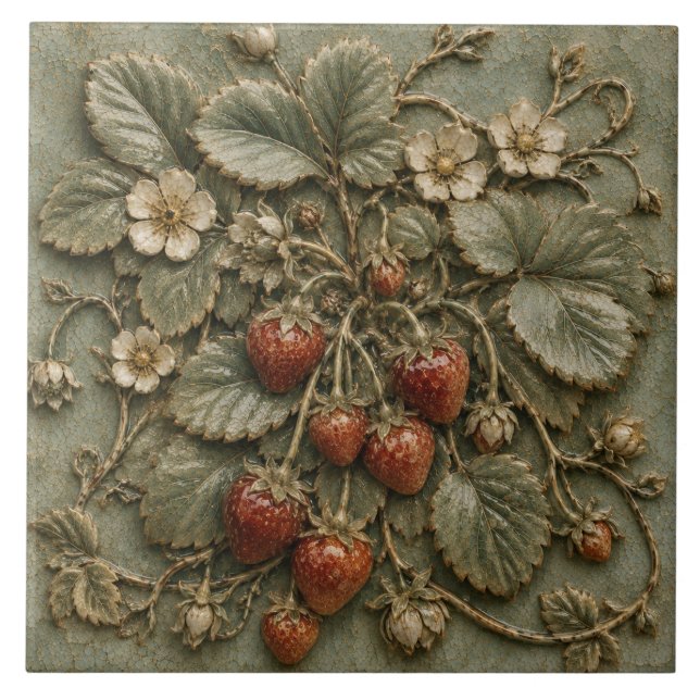Rustic Red Cherry Orchard Faux Relief Tile (Front)