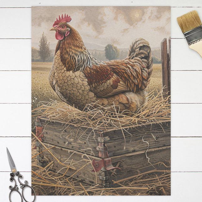 Rustic Red Chicken and Nest Decoupage Tissue Paper (Creator Uploaded)