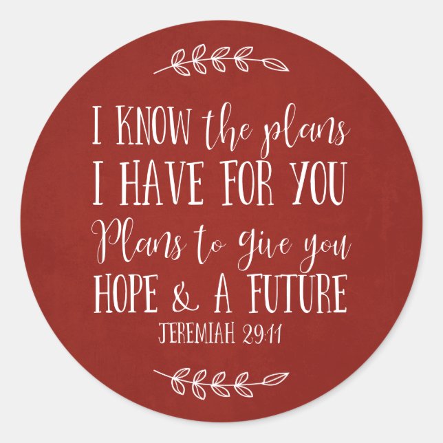 Rustic Red Christian Bible Verse Typography Classic Round Sticker (Front)