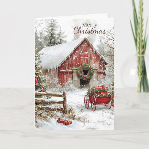 Rustic Red Christmas Barn and Wagon Holiday