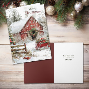Rustic Red Christmas Barn and Wagon Holiday Card