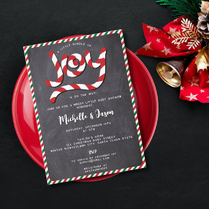 Rustic Red Christmas Candy Cane Joy Baby Shower Invitation