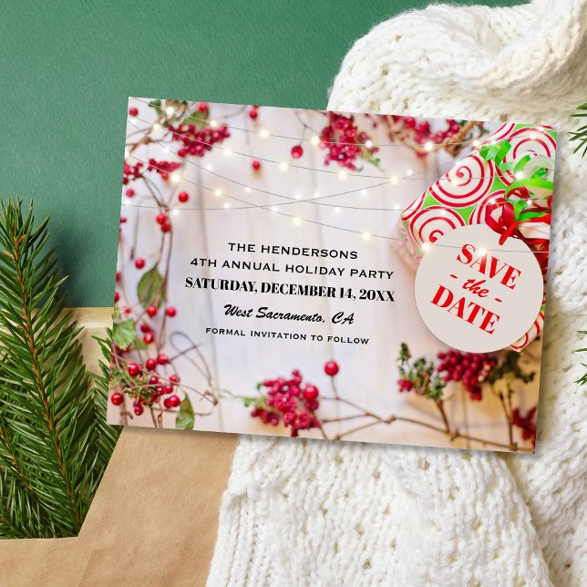 Rustic Red Christmas Party Save the Date Announcement Postcard (Creator Uploaded)