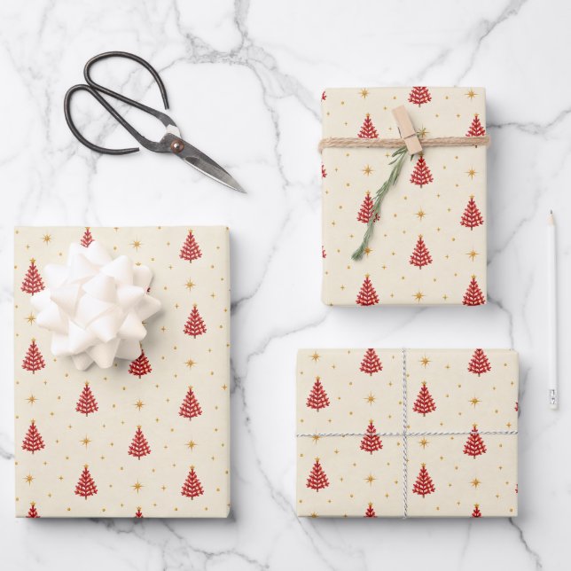 Rustic Red Christmas Tree Flat Wrapping Paper Sheet (Front)