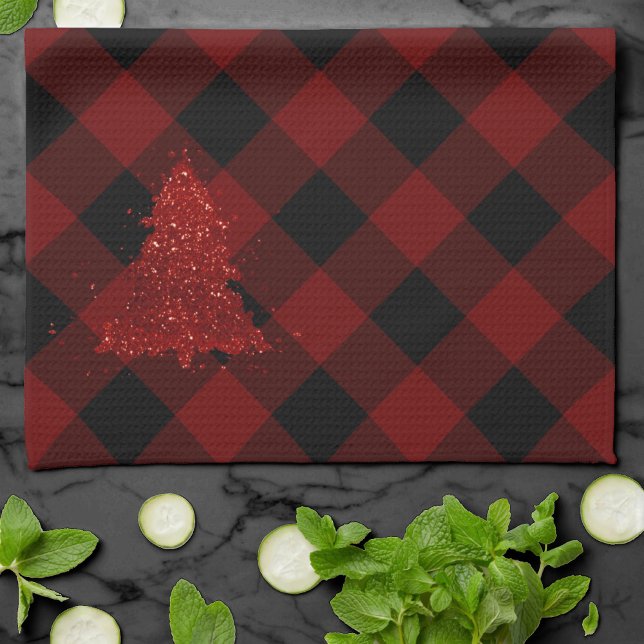 Rustic Red Christmas Tree Modern Plaid Holiday Tea Towel (Creator Uploaded)