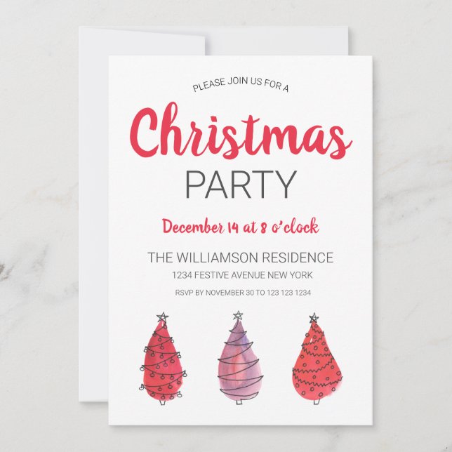 Rustic Red Christmas Trees Invitation (Front)