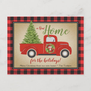 Rustic Red Christmas Truck Buffalo Plaid Moving Postcard