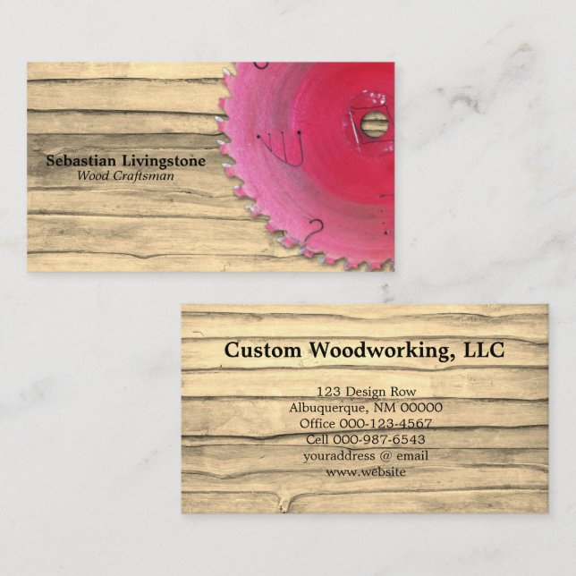 Rustic Red Circular Saw Woodworking Profession Business Card (Front/Back)
