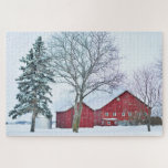 Rustic Red Country Barn Winter Snow Farm Landscape Jigsaw Puzzle<br><div class="desc">This gorgeous winter landscape jigsaw puzzle features a rustic red barn covered with snow #farm #barn #rural #landscape #winter #snow #travel #adventure #jigsaw #puzzle #jigsawpuzzle #gifts #fun #stockingstuffers #games #landscape</div>