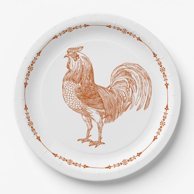 Rustic Red Country Rooster Paper Plate (Front)