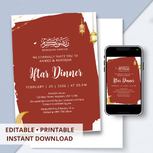Rustic Red Crescent Moon Ramadan Iftar Invitation