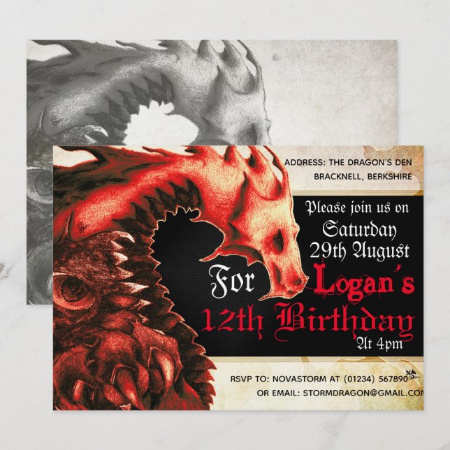 Rustic Red Dragon Party Invitations (Front/Back)