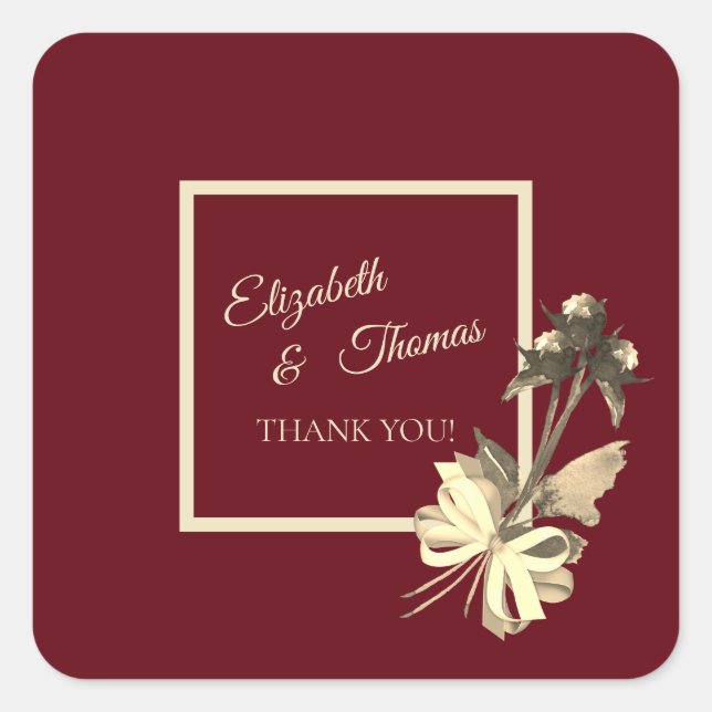Rustic Red Dried Flowers Autumn Wedding Thank You Square Sticker (Front)