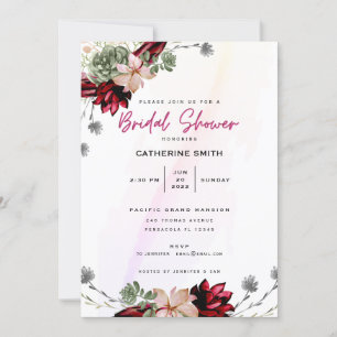 Rustic Red Elegant Floral Bridal Shower Invitation