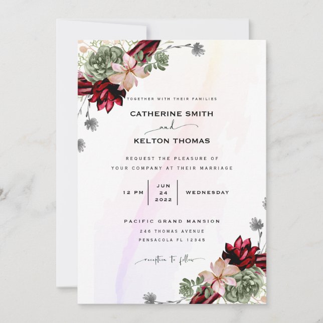 Rustic Red Elegant Floral Invitation (Front)