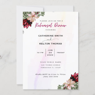 Rustic Red Elegant Floral Rehearsal Dinner Invitation