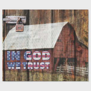 Rustic Red faded Barn With Latch In God We Trust Wrapping Paper