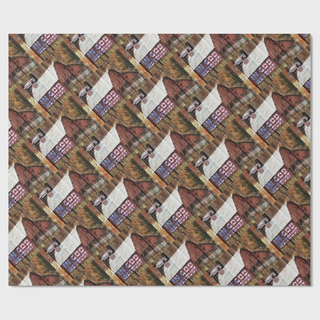 Rustic Red faded Barn With Latch In God We Trust Wrapping Paper (Flat)