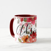 Rustic Red Fall Flowers Watercolor Floral Add Name