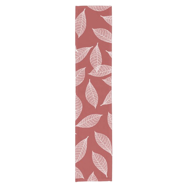 Rustic Red Fall White Leaf Skeletons Short Table Runner (Front)