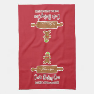 Rustic Red Family Name Holiday Baking Monogrammed Tea Towel