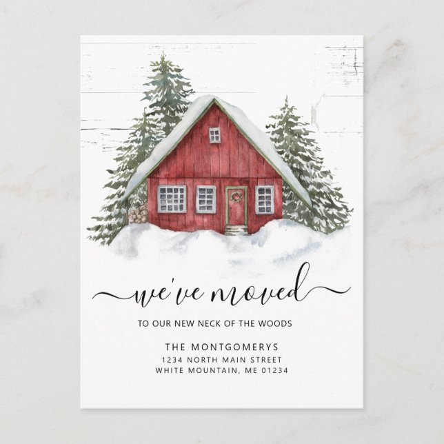 Rustic Red Farmhouse Neck of the Woods Moving Announcement Postcard (Front)