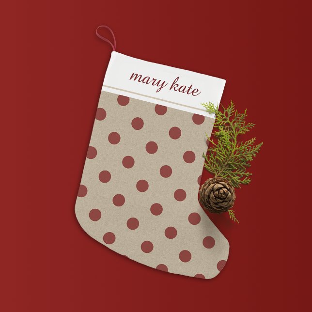 Rustic Red Faux Burlap Polka Dot Small Christmas Stocking (Creator Uploaded)